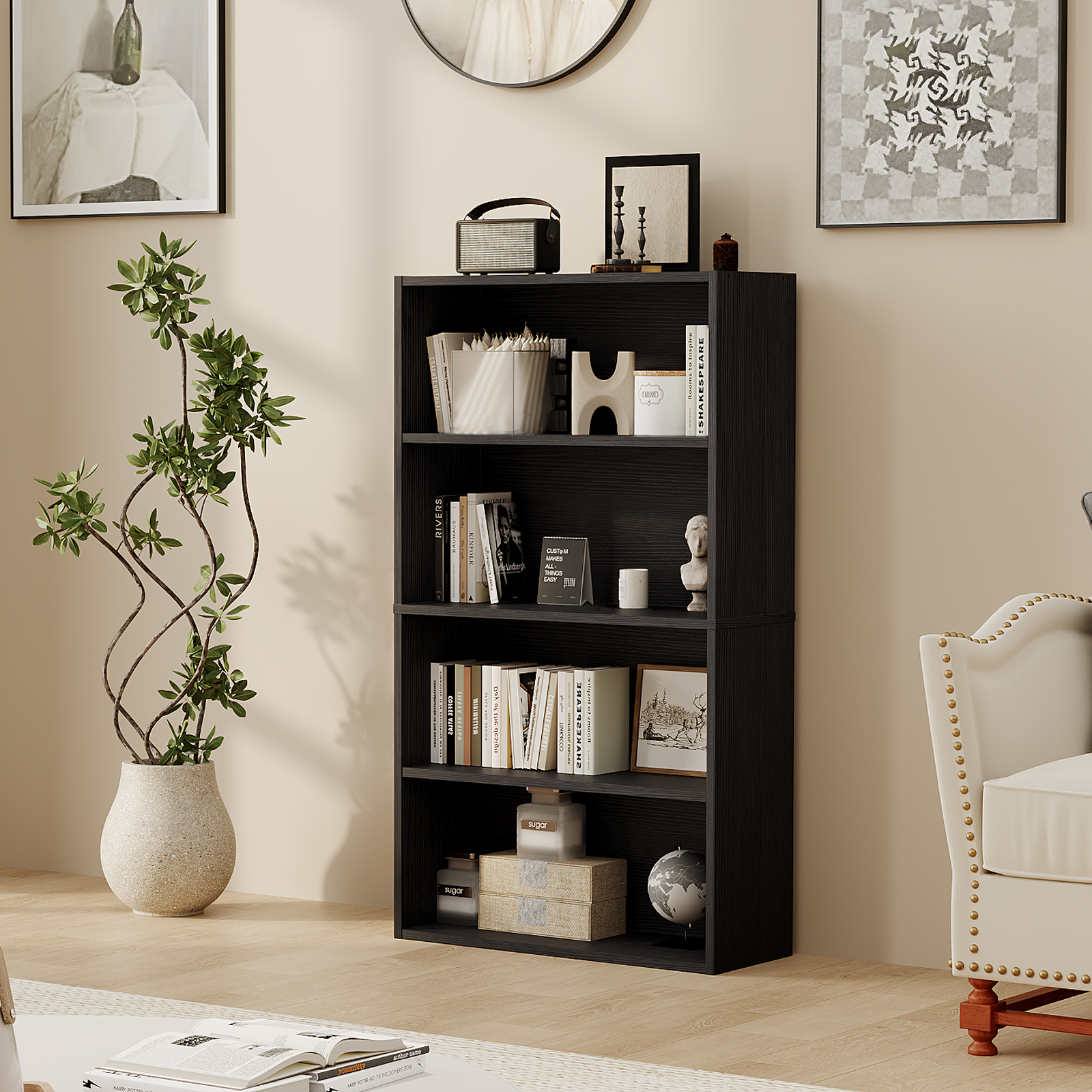 Office Furniture Plan - JHK 3-4 Tier Wooden Shelf Bookcase