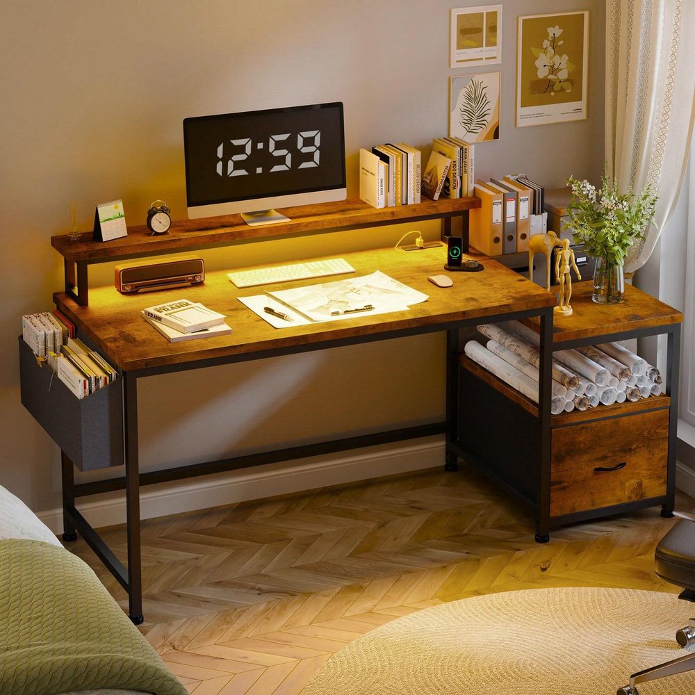 Office Furniture Filing Cabinets - 56.5 Computer Desk With File Drawers