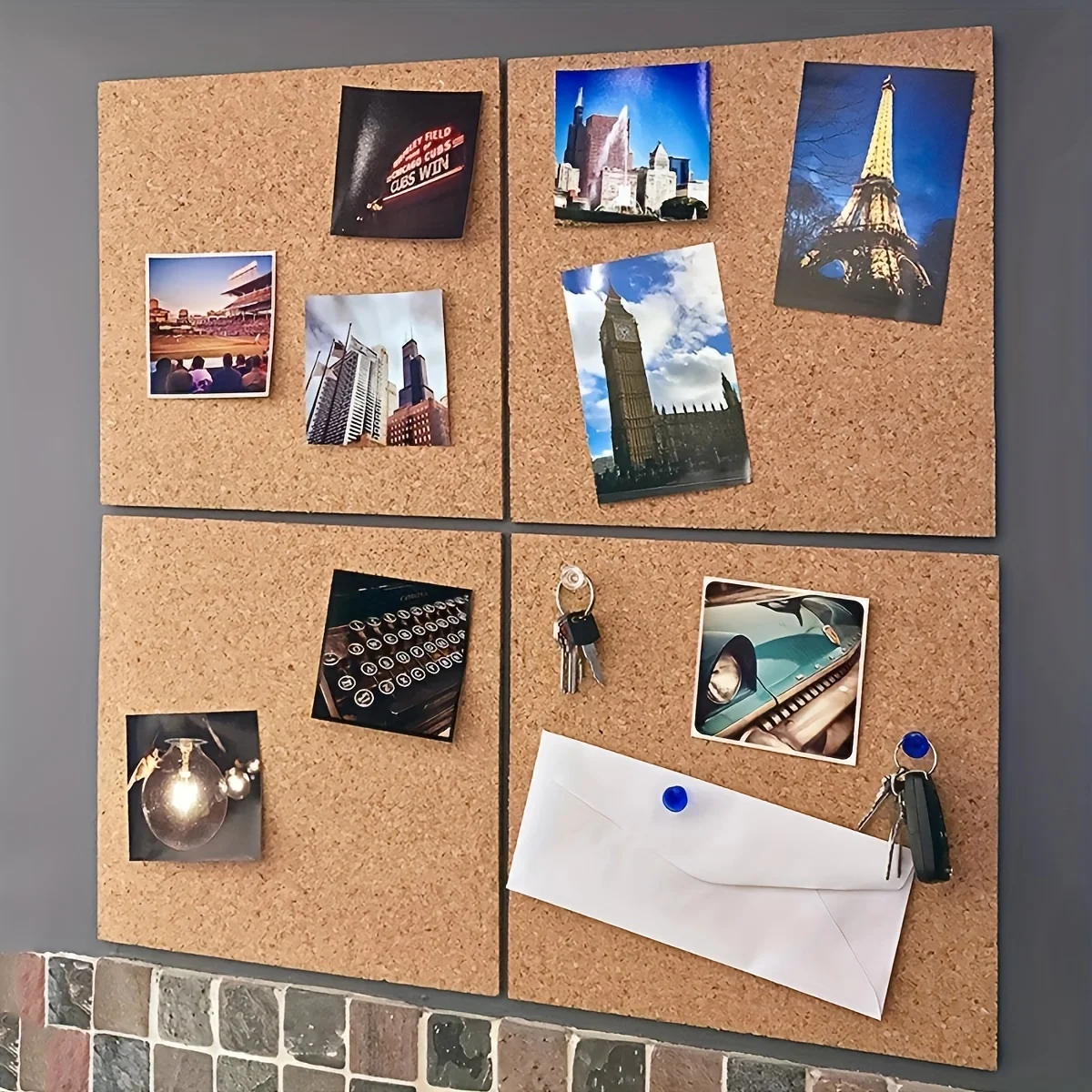 Bulletin Board Cork - 30cm/11.8in Square Frameless Cork Board Self-Adhesive