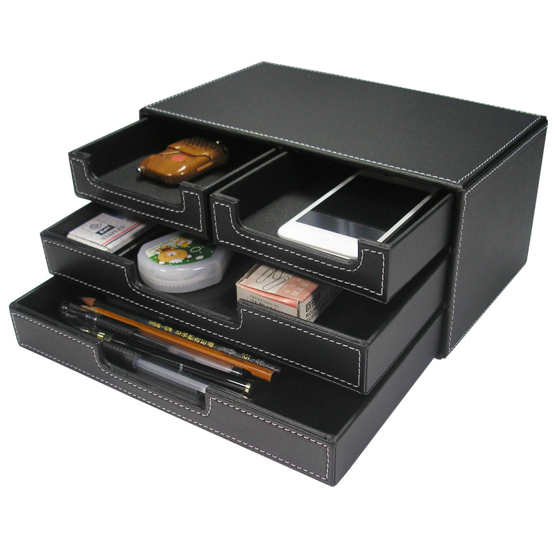 Office Furniture Filing Cabinets - Black Leather Small Four Drawer File