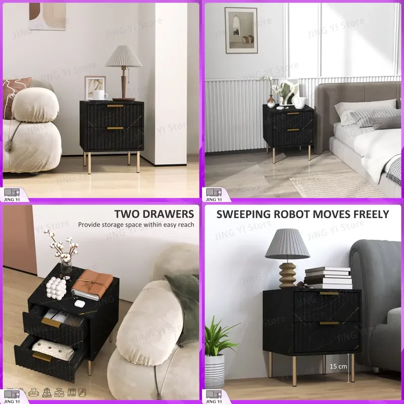 Office Furniture For Small Spaces - Elegant Two-Drawer Bedside Table Black Modern