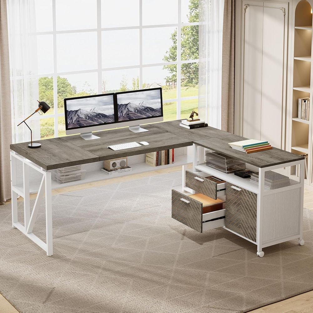 63-inch L-Shaped Desk with Dra – Office Furniture Filing Cabinets recenzja i cena