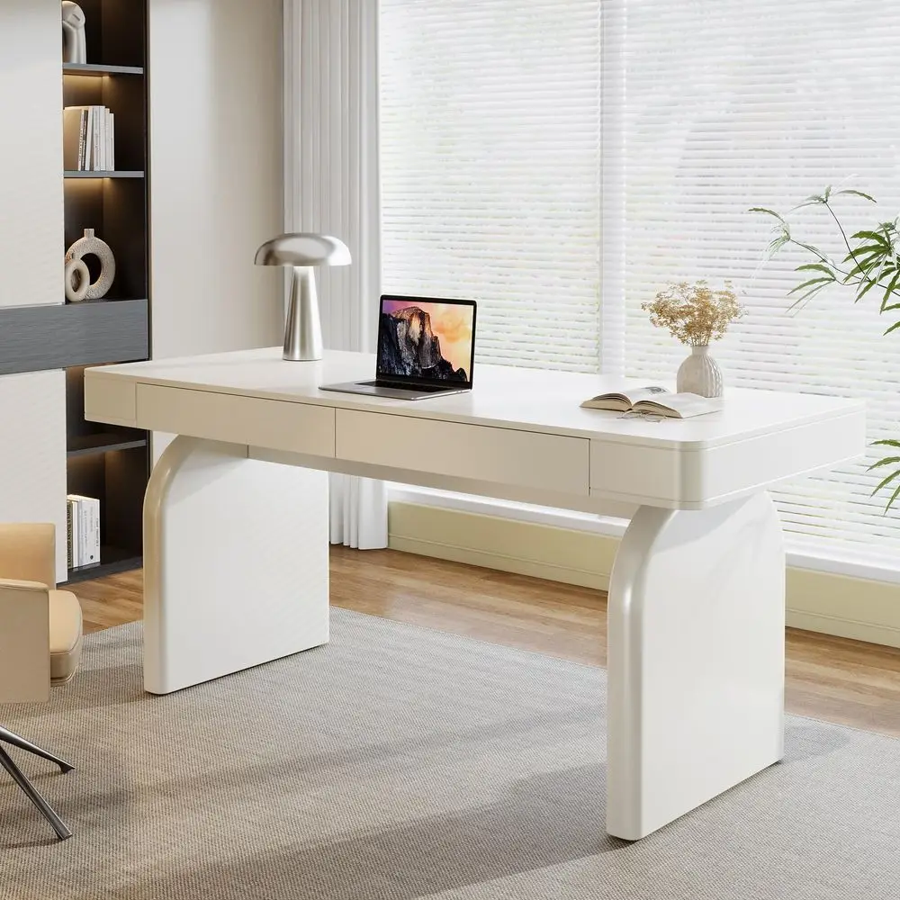 63 Inch Modern White Desk with – Office Furniture For Small Spaces recenzja i cena