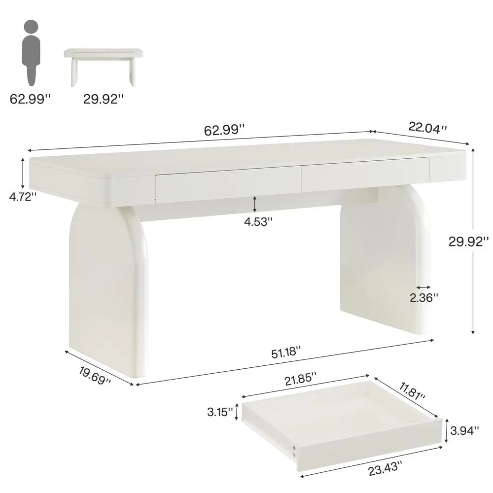 63 Inch Modern White Desk with – Office Furniture For Small Spaces recenzja i cena