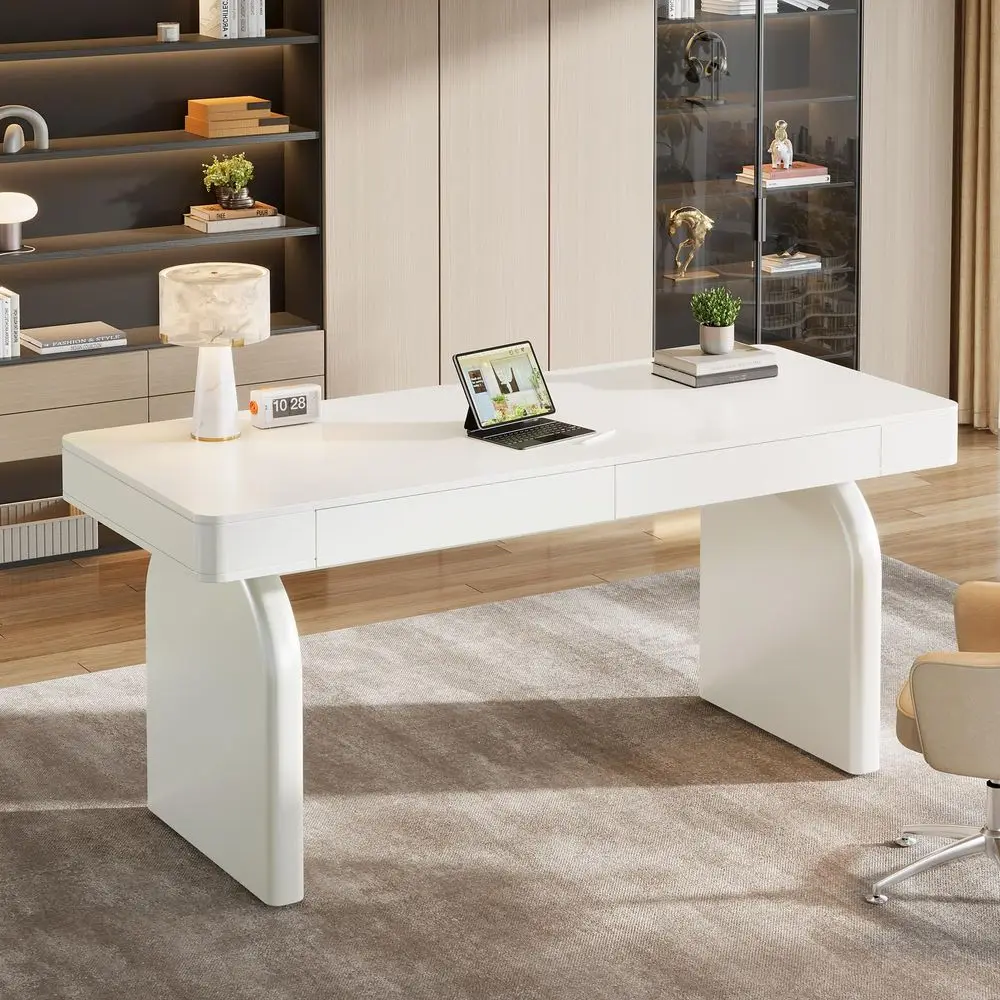 63 Inch Modern White Desk with – Office Furniture For Small Spaces recenzja i cena