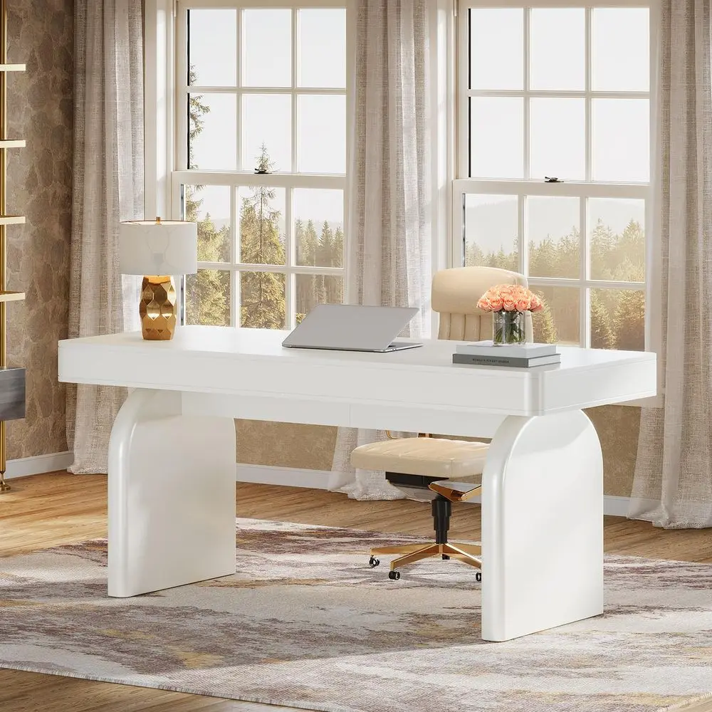 63 Inch Modern White Desk with – Office Furniture For Small Spaces recenzja i cena