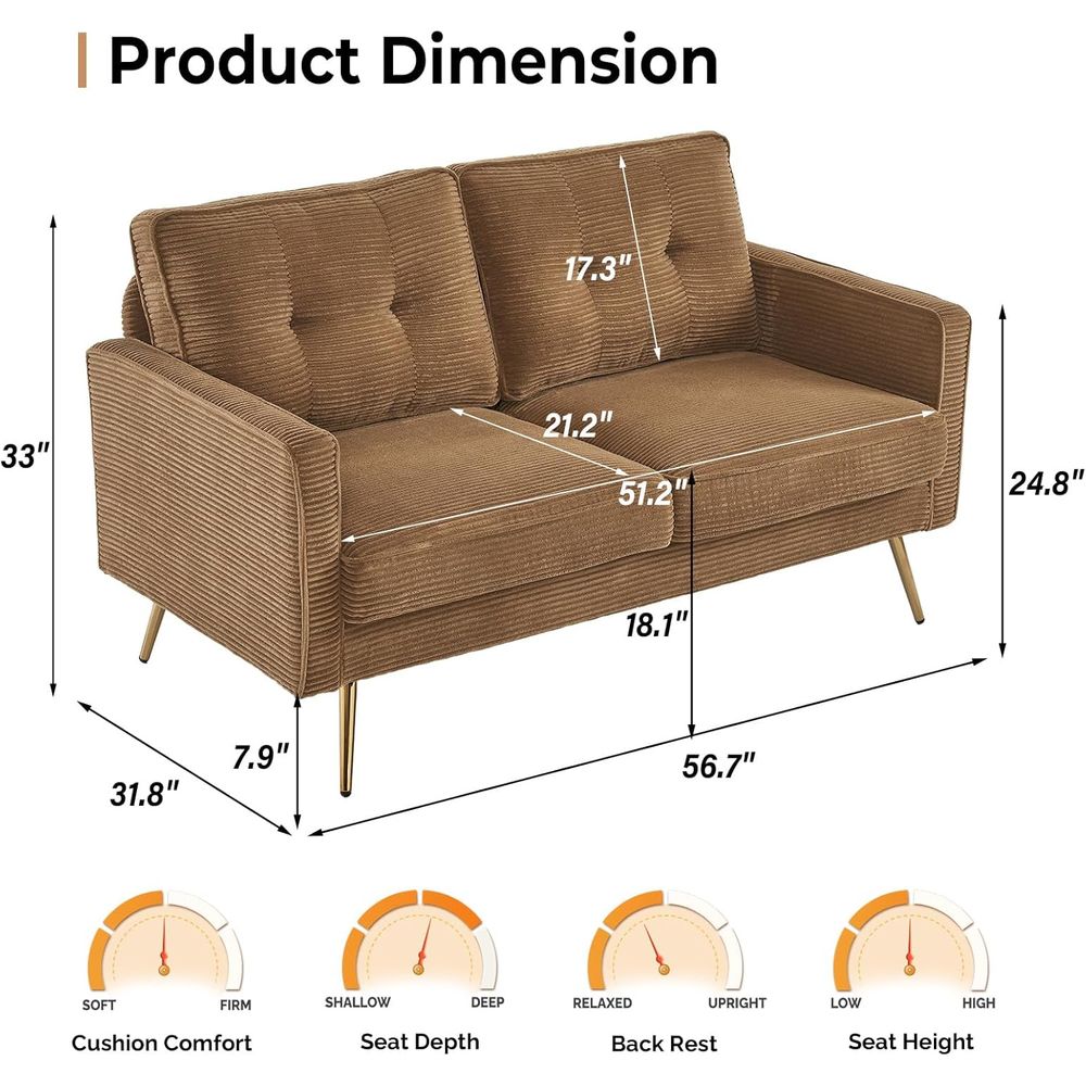56 Khaki Loveseat, Small Cordu – Office Furniture For Small Spaces recenzja i cena