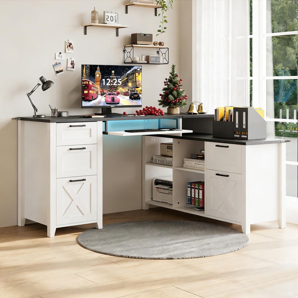 LShaped Desk with Drawers, 63  – Office Furniture Filing Cabinets recenzja i cena