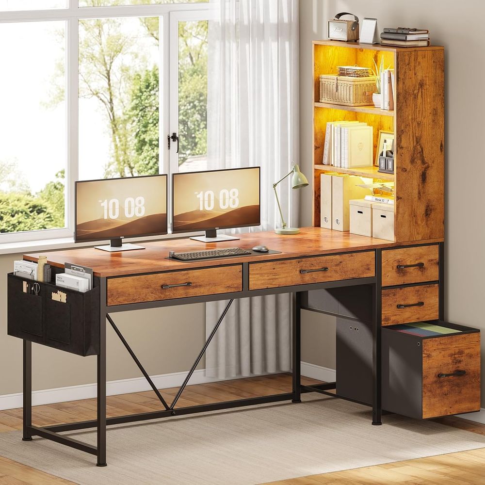 5-Drawer Rustic Brown Desk wit – Office Furniture For Small Spaces recenzja i cena