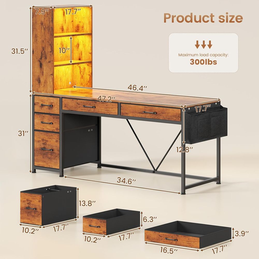 5-Drawer Rustic Brown Desk wit – Office Furniture For Small Spaces recenzja i cena