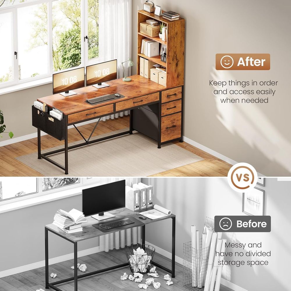 5-Drawer Rustic Brown Desk wit – Office Furniture For Small Spaces recenzja i cena