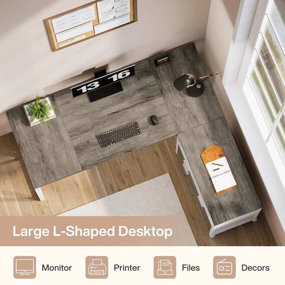 LShaped Desk with Drawers, 63  – Office Furniture Filing Cabinets recenzja i cena